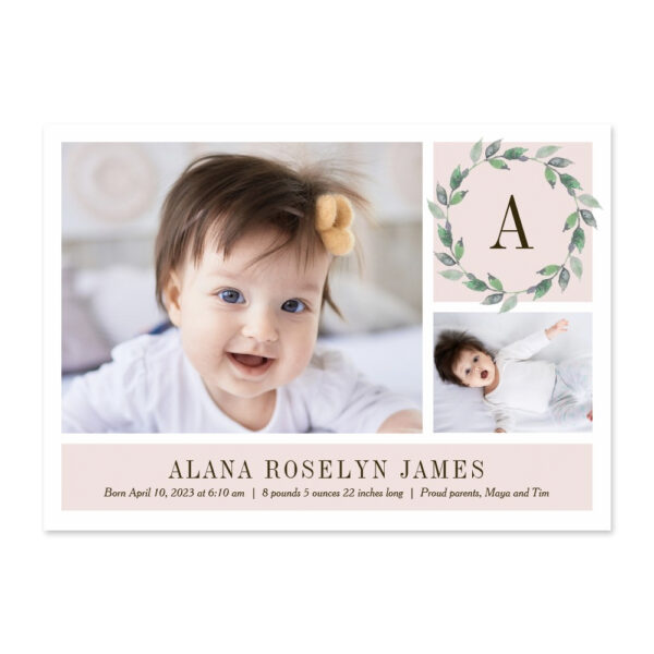 Delicate Wreath Pink Editable Color Birth Announcement