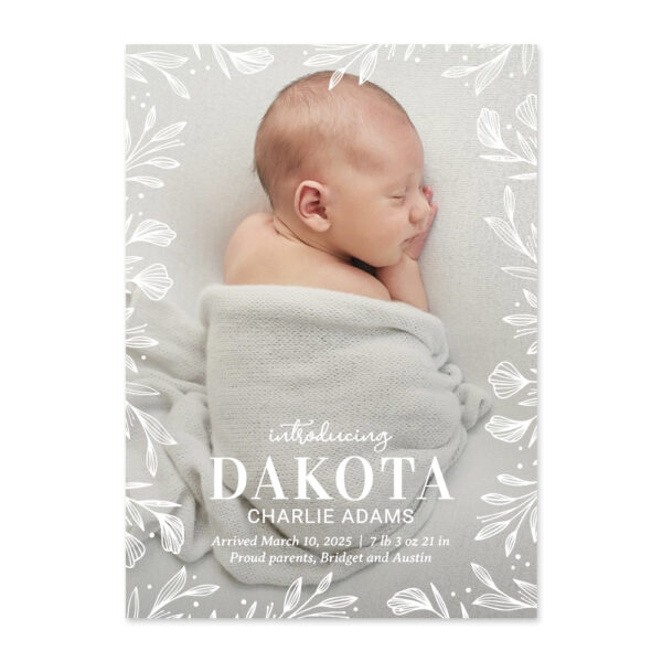 Dreamy Foliage White Editable Color Birth Announcement