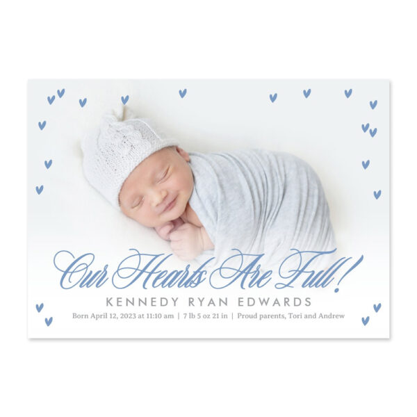 Full Hearts Blue Editable Color Birth Announcement