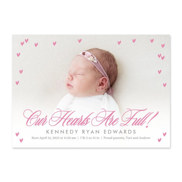 Full Hearts Pink Editable Color Birth Announcement