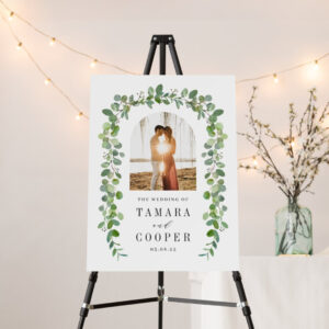 Green Garland Photo Wedding Welcome Sign