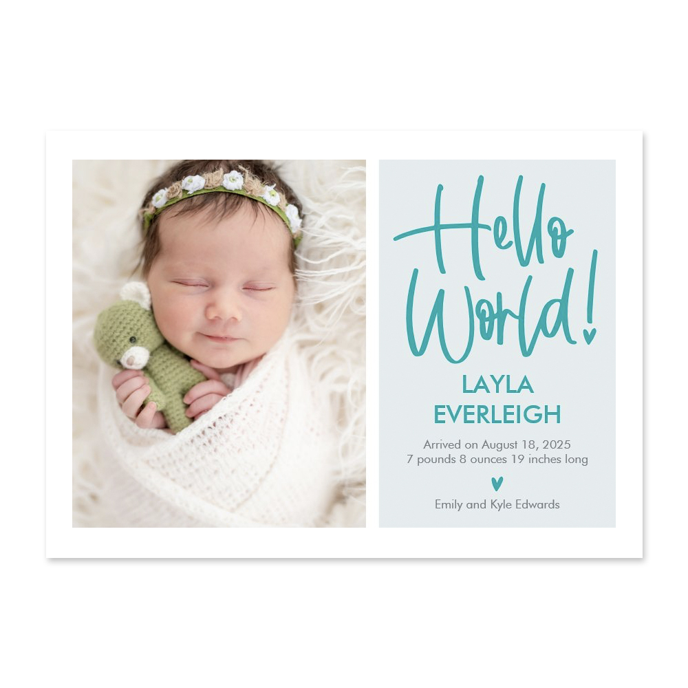 Hello World Blue Editable Color Birth Announcement