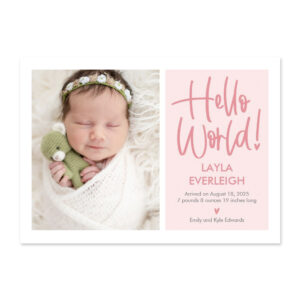 Hello World Pink Editable Color Birth Announcement