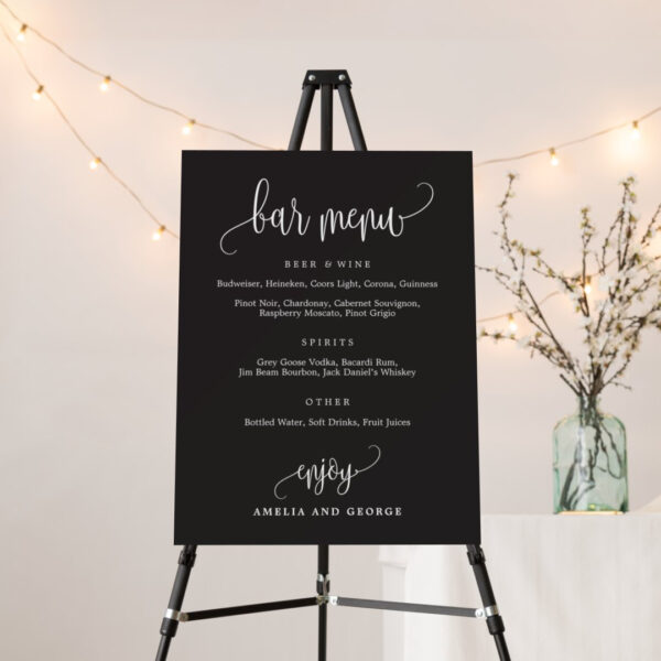 Lovely Calligraphy Editable Color Bar Menu Sign LCC