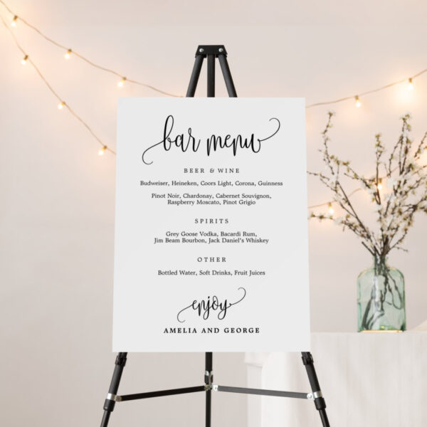 Lovely Calligraphy White Editable Color Bar Menu Sign LCC