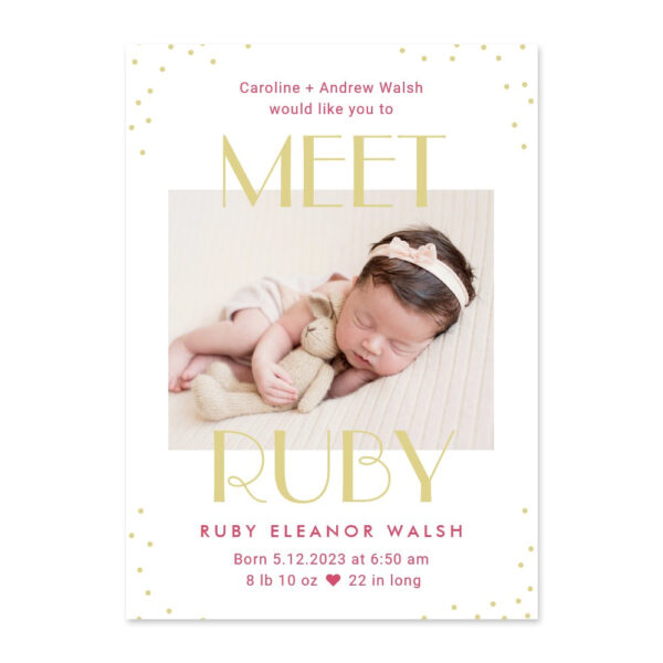 Meet Baby Pink Editable Color Birth Announcement