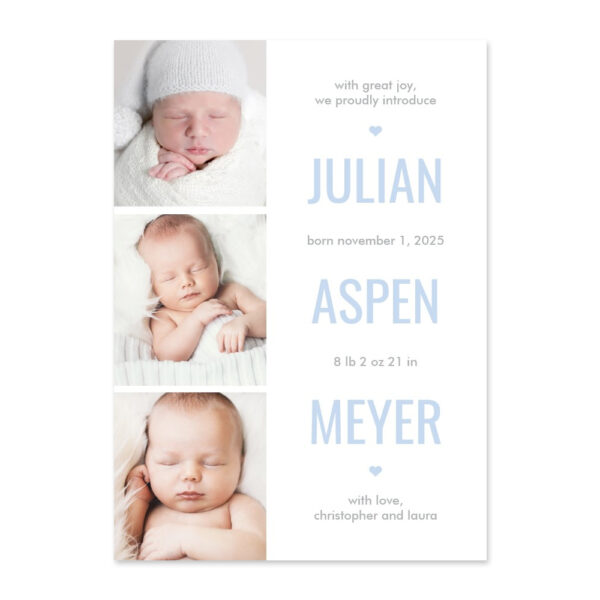 Modern Grid Blue Editable Color Birth Announcement