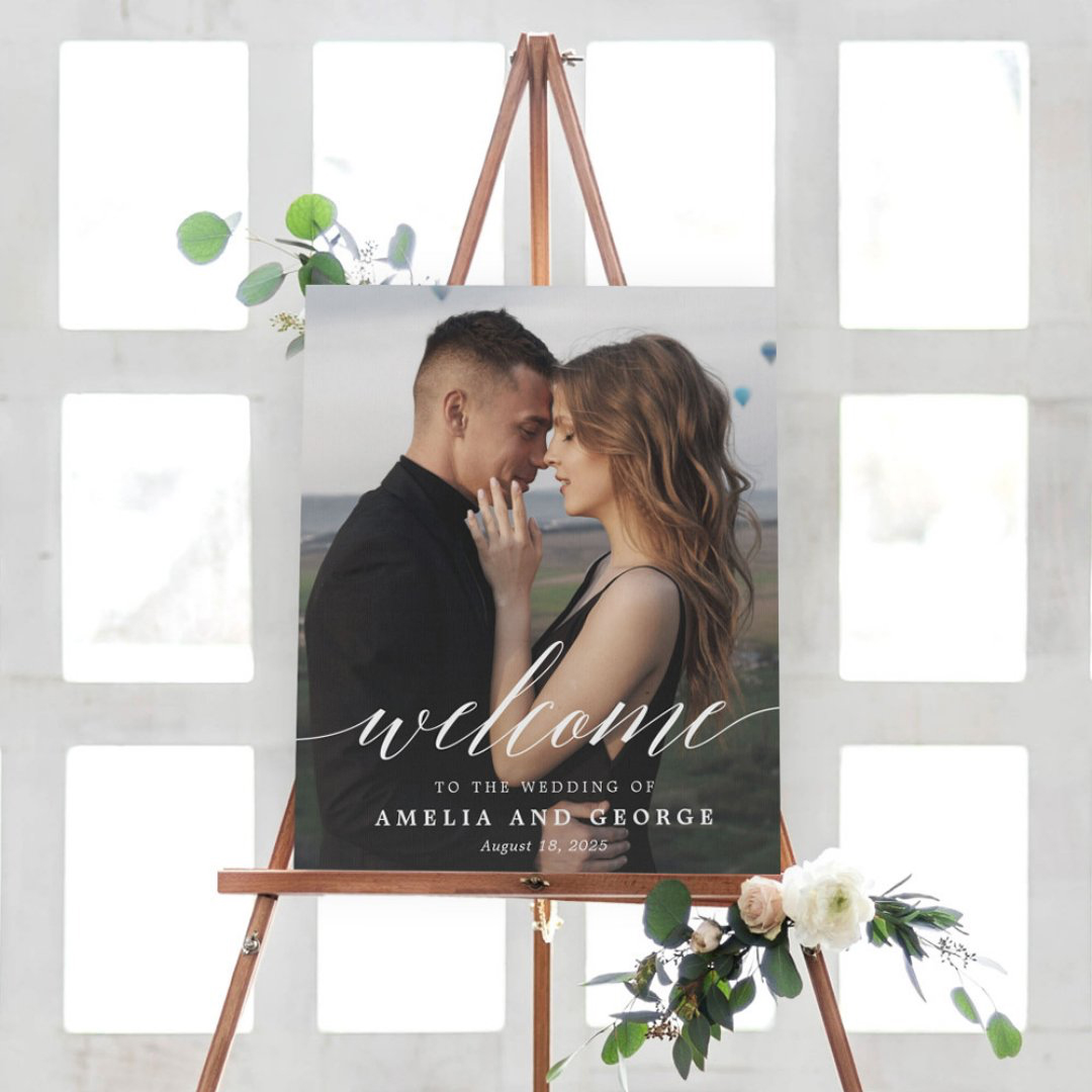 Modern Script Photo Canvas Wedding Welcome Sign MSC