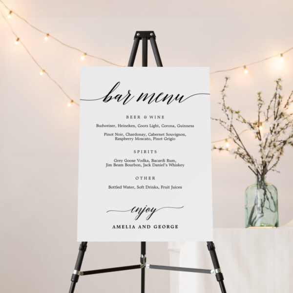 Modern Script White Editable Color Bar Menu Sign MSC