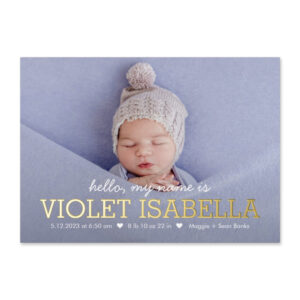 My Name Modern Foil Baby Birth Announcement