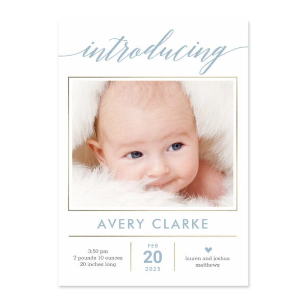 Pure Elegance Blue Editable Color Birth Announcement