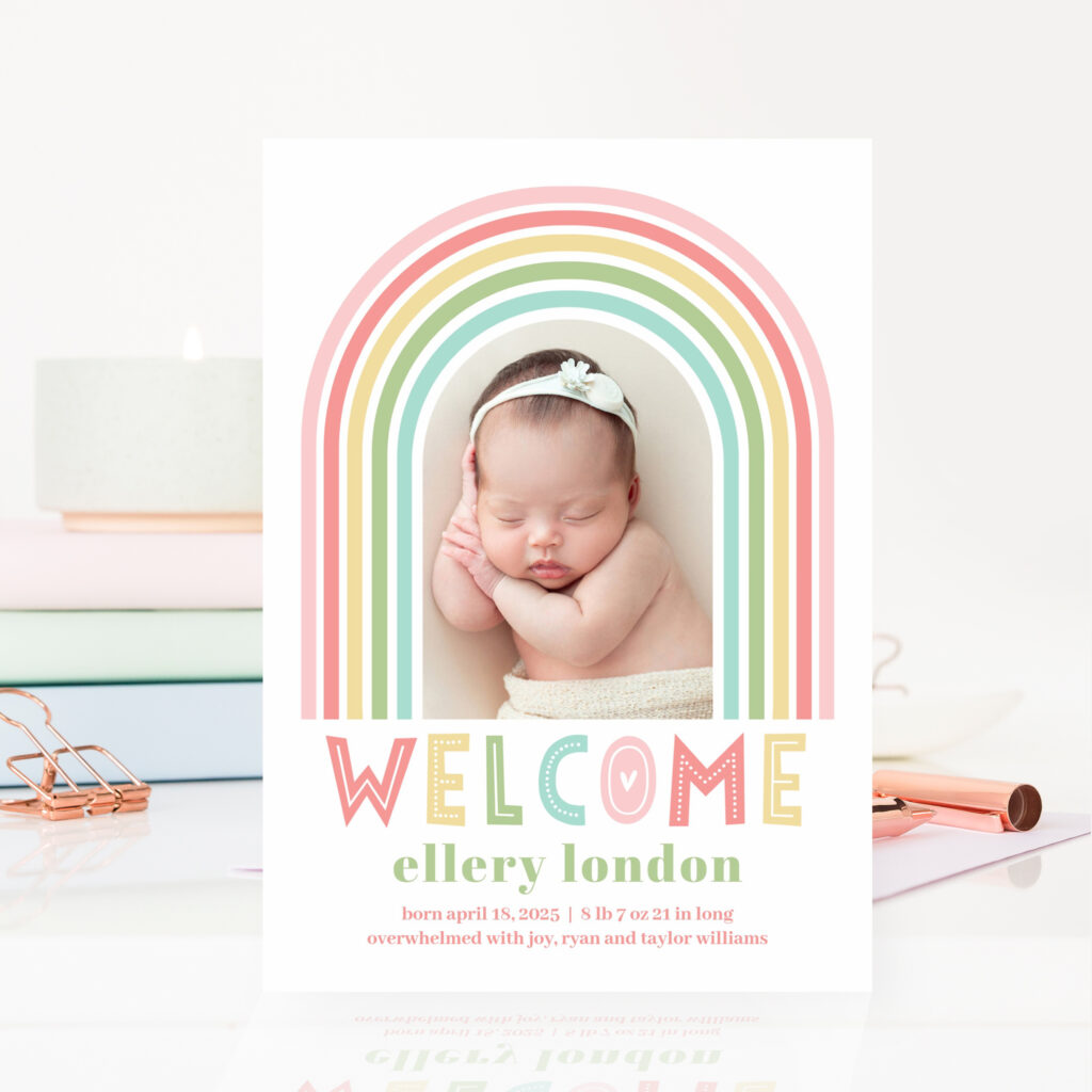 Rainbow Bliss Modern Baby Birth Announcement