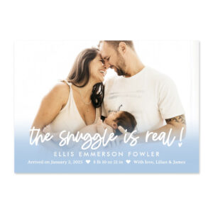 Real Snuggle Blue Baby Birth Announcement