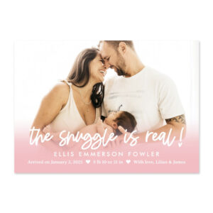 Real Snuggle Pink Baby Birth Announcement