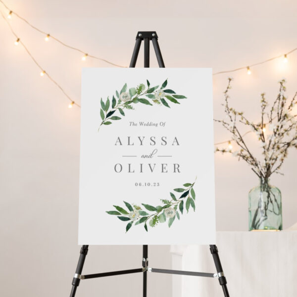 Romantic Greenery Wedding Welcome Sign