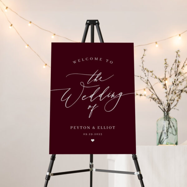 Romantic Script Maroon Editable Color Wedding Welcome Sign