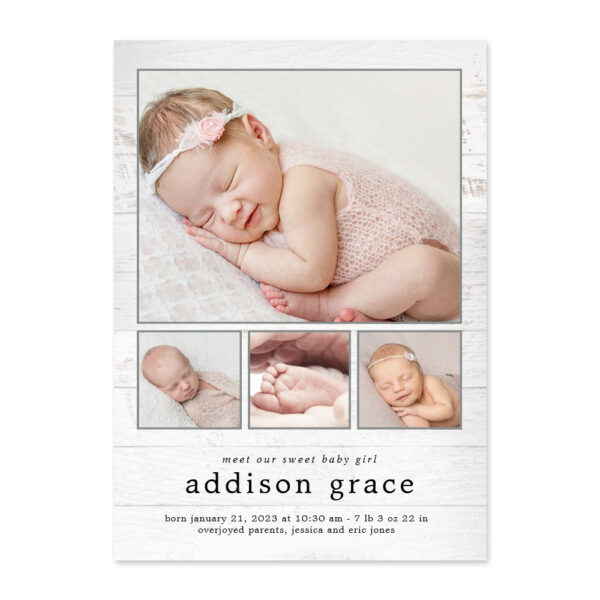 Rustic Introduction Black Editable Color Birth Announcement