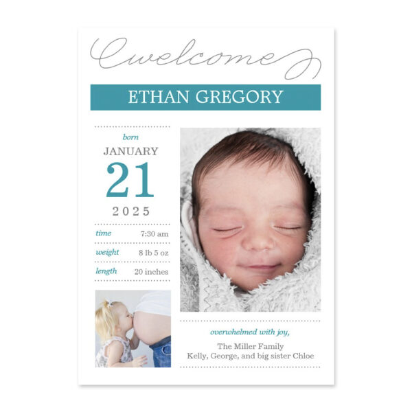 Sweetly Documented Blue Editable Color Birth Announcement