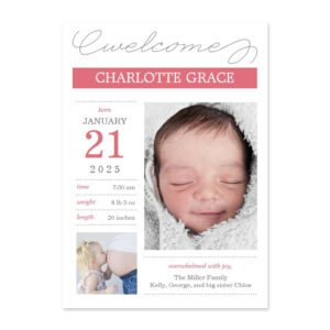 Sweetly Documented Pink Editable Color Birth Announcement