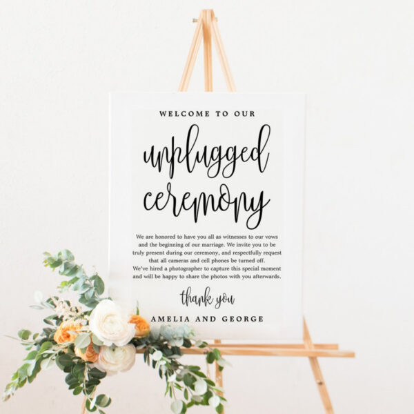 Unplugged Ceremony Canvas Editable Color Wedding Sign Lovely Calligraphy LCC