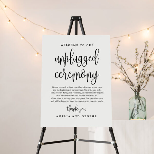 Unplugged Ceremony Editable Color Wedding Sign Lovely Calligraphy LCC