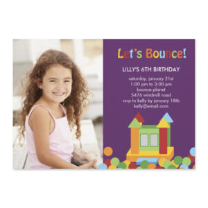 Bounce House Kid Birthday Party Invitation Purple