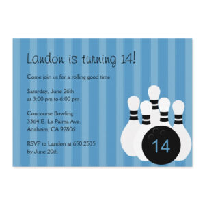 Bowling Party Birthday Party Invitation Blue