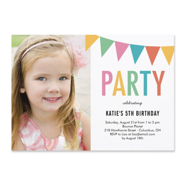 Colorful Banner Girl Birthday Party Photo Invitation