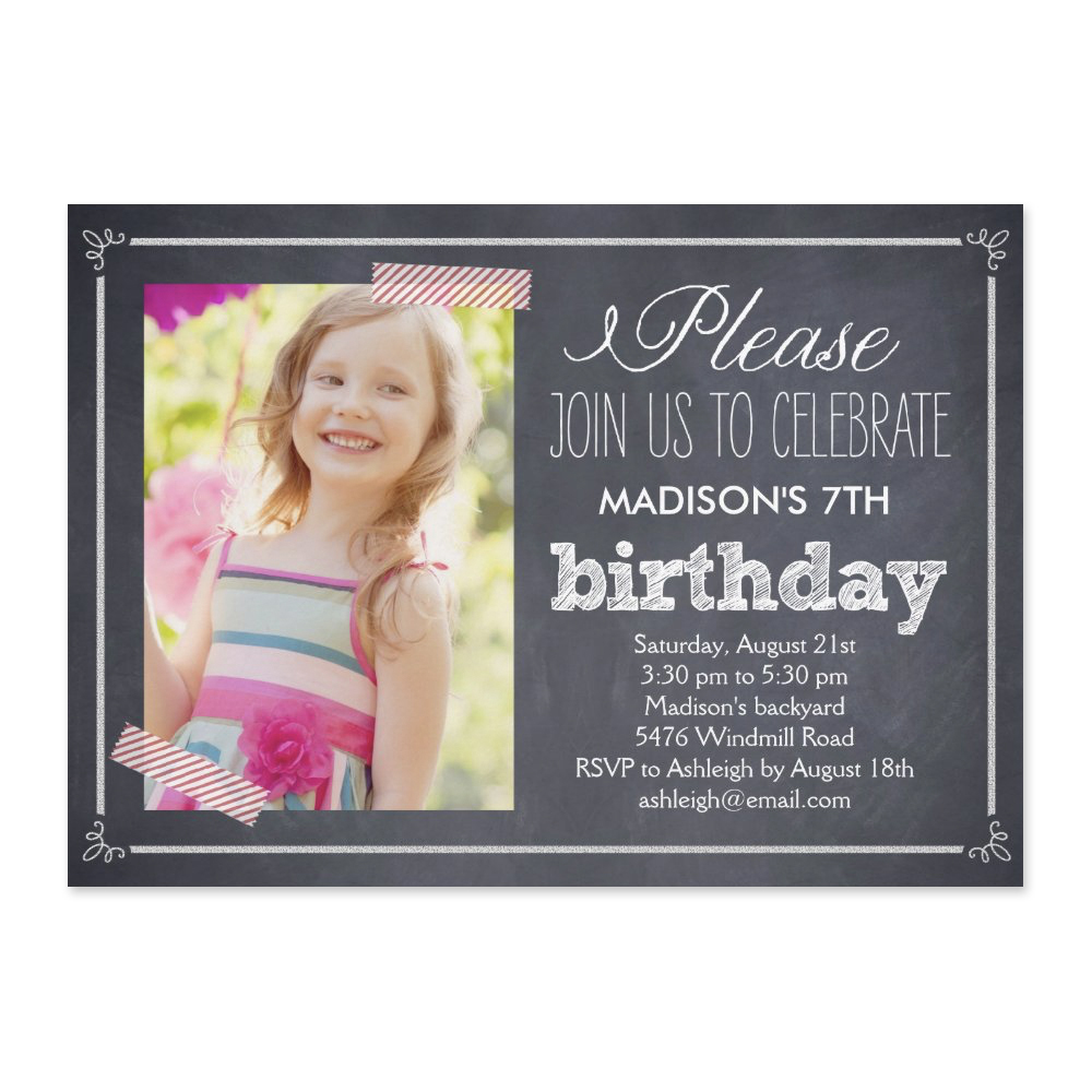 Stylishly Chalked Photo Birthday Party Invitation