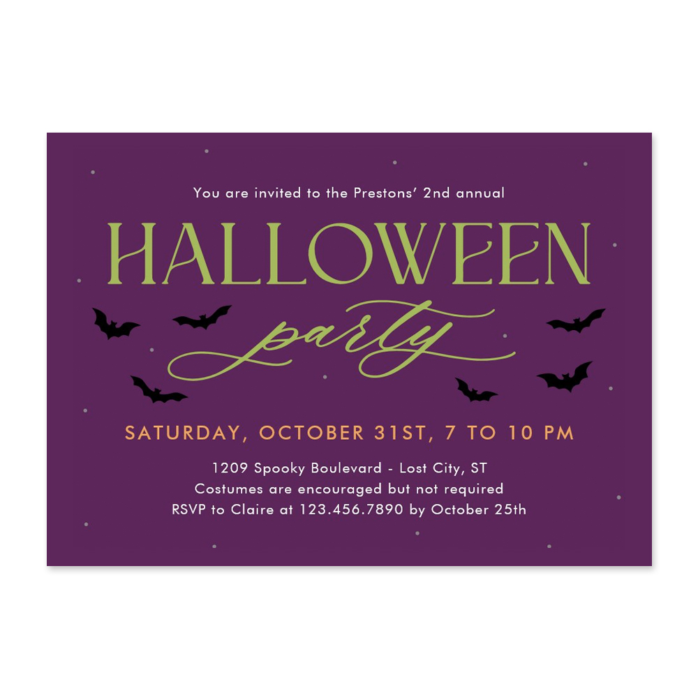 Batty Overlay Modern Halloween Party Invitation