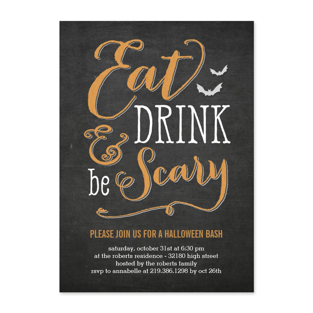 Eat Drink Be Scary Modern Halloween Party Invitation