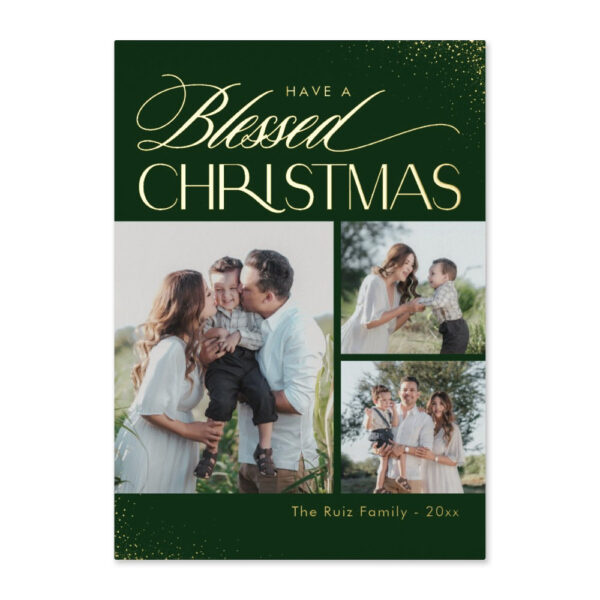 Blessed Christmas FOIL Editable Color Religious Holiday Card