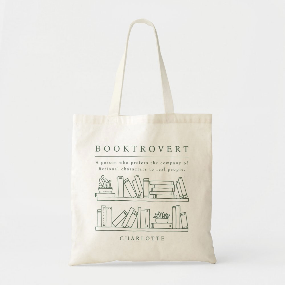 Booktrovert Tote Bag For Book Lovers - Editable Color Personalized Library Book Bag