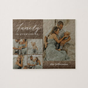 Family Collage Rustic Dark Personalized Photo Puzzle