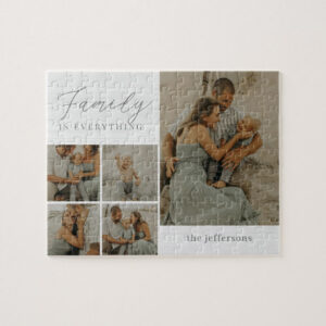 Family Collage Rustic Light Personalized Photo Puzzle