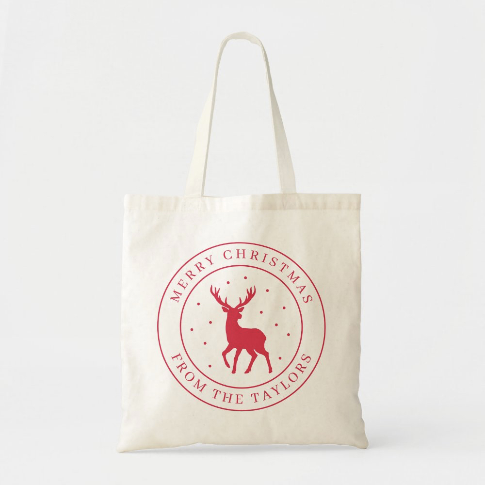 Holiday Deer - Editable Color Christmas Gift Holiday Personalized Tote Bag