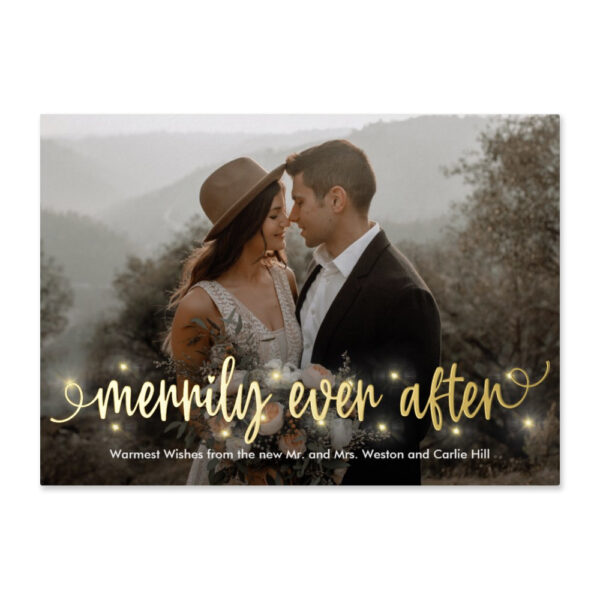 Merrily Lit Merrily Ever After Newlywed Holiday Card