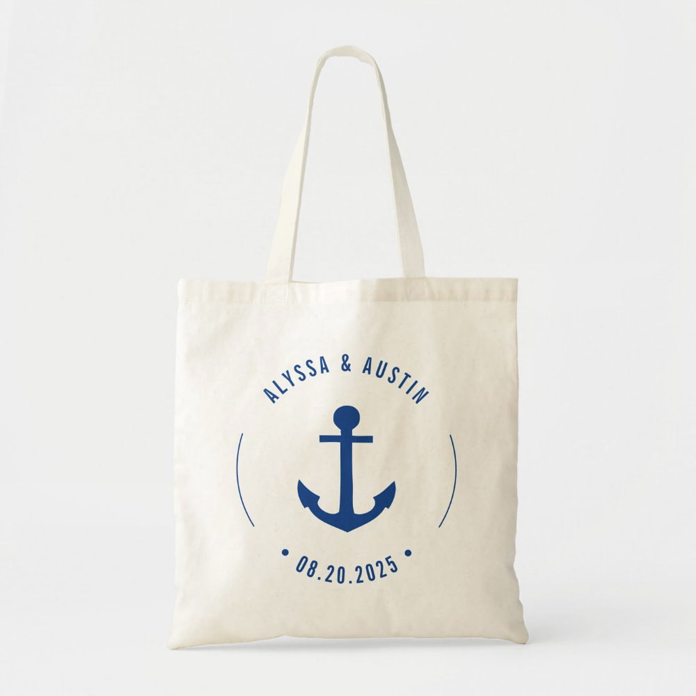 Nautical Anchor Tote Bag - Editable Color Beach Wedding Favor