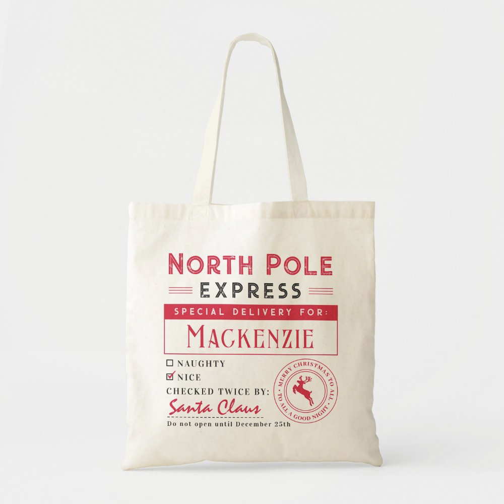 Present From Santa Personalized Tote Bag - Custom Christmas Gift Bag From Santa