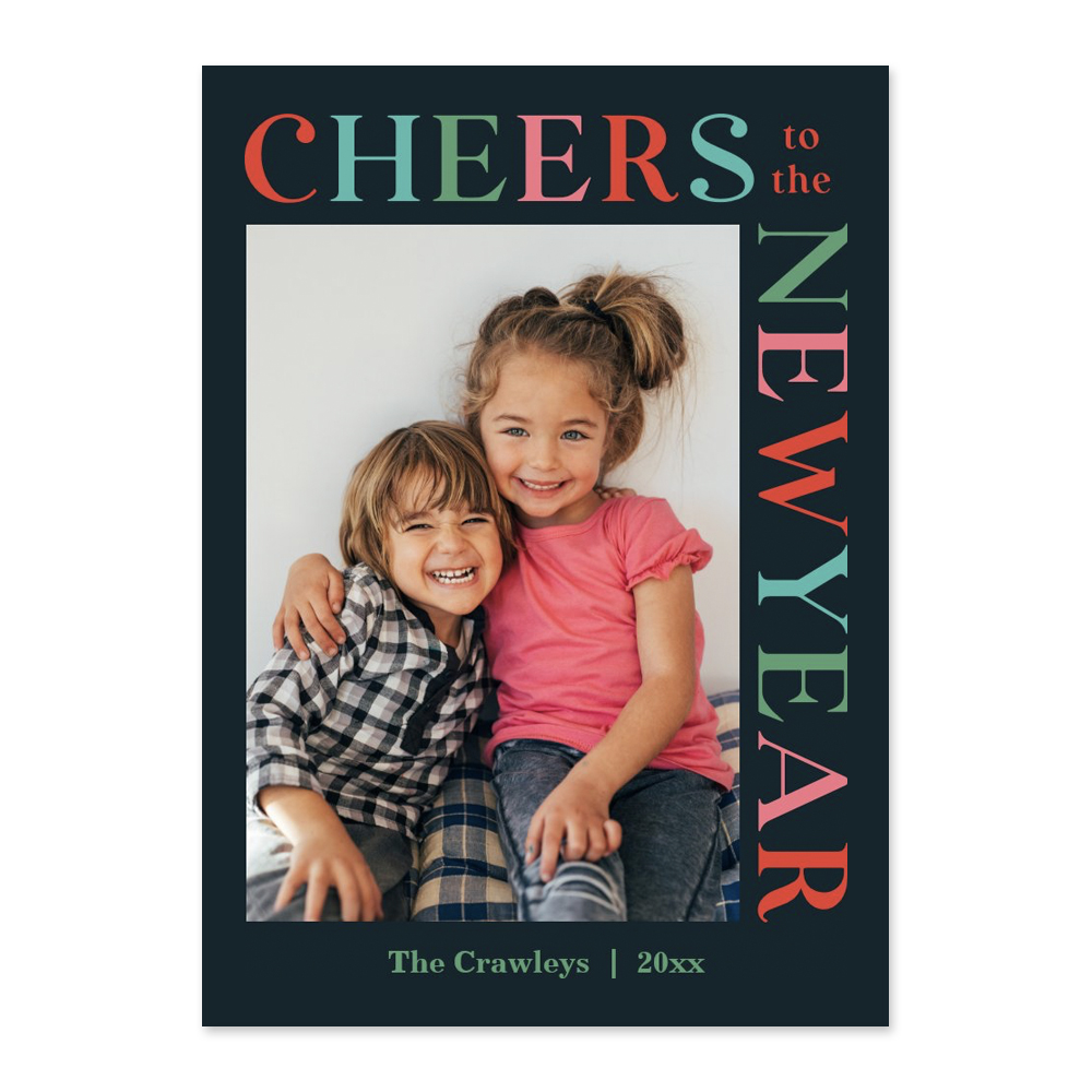 Gleeful Frame New Year Photo Card Blue