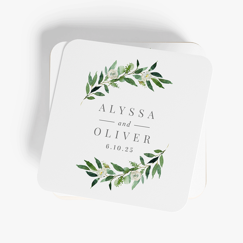 Romantic Greenery Personalized Wedding Coasters