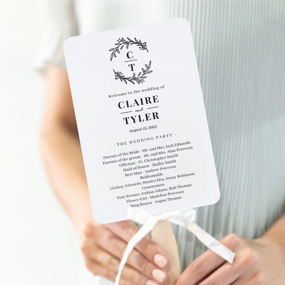 Fancy Initials Wedding Program Hand Fans