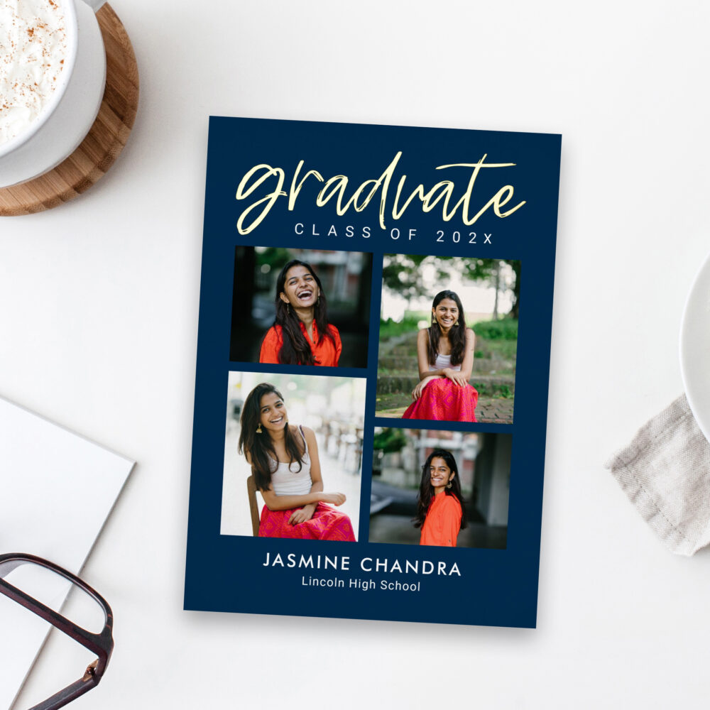Notably Cool Collage Foil Graduation Foil Announcement Invitation Card copy