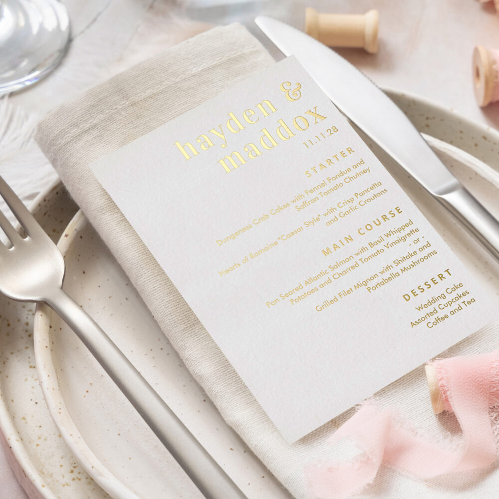 Our Moment Real Foil Wedding Menu Editable Color - White
