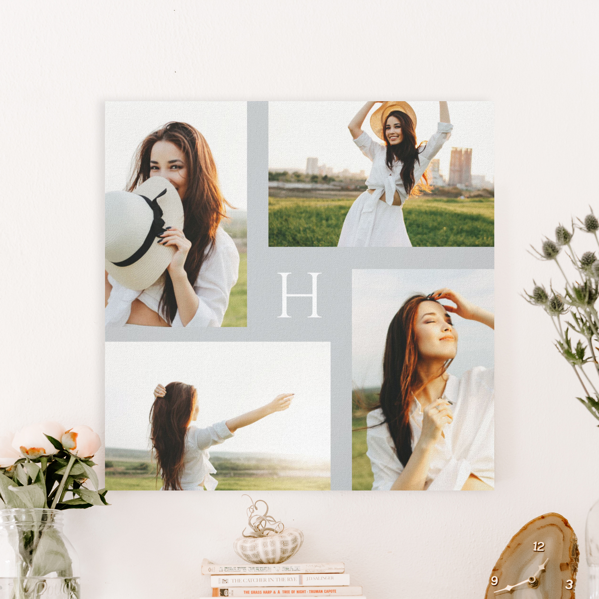 Monogram Blocks Editable Color Personalized Photo Wrapped Canvas Art