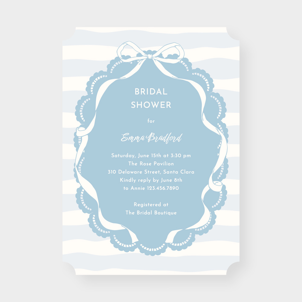 Dainty Ribbon Bridal Shower Invitation Blue