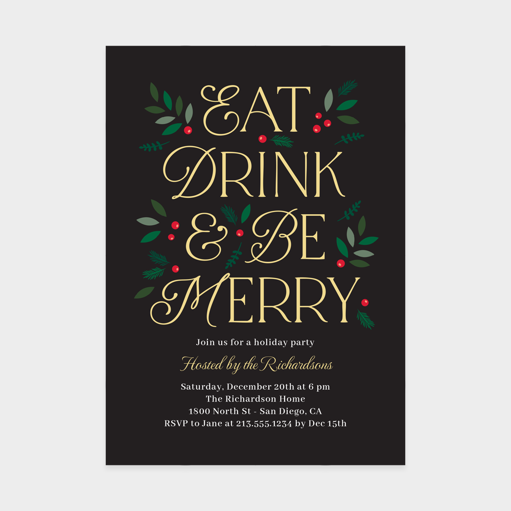 Eat Drink Be Merry Holiday Party Invitation