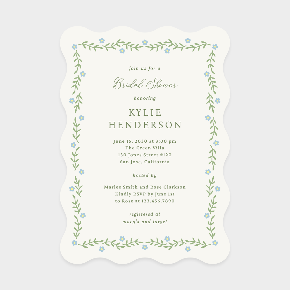 Garden Delight Baby or Bridal Shower Invitation - Blue