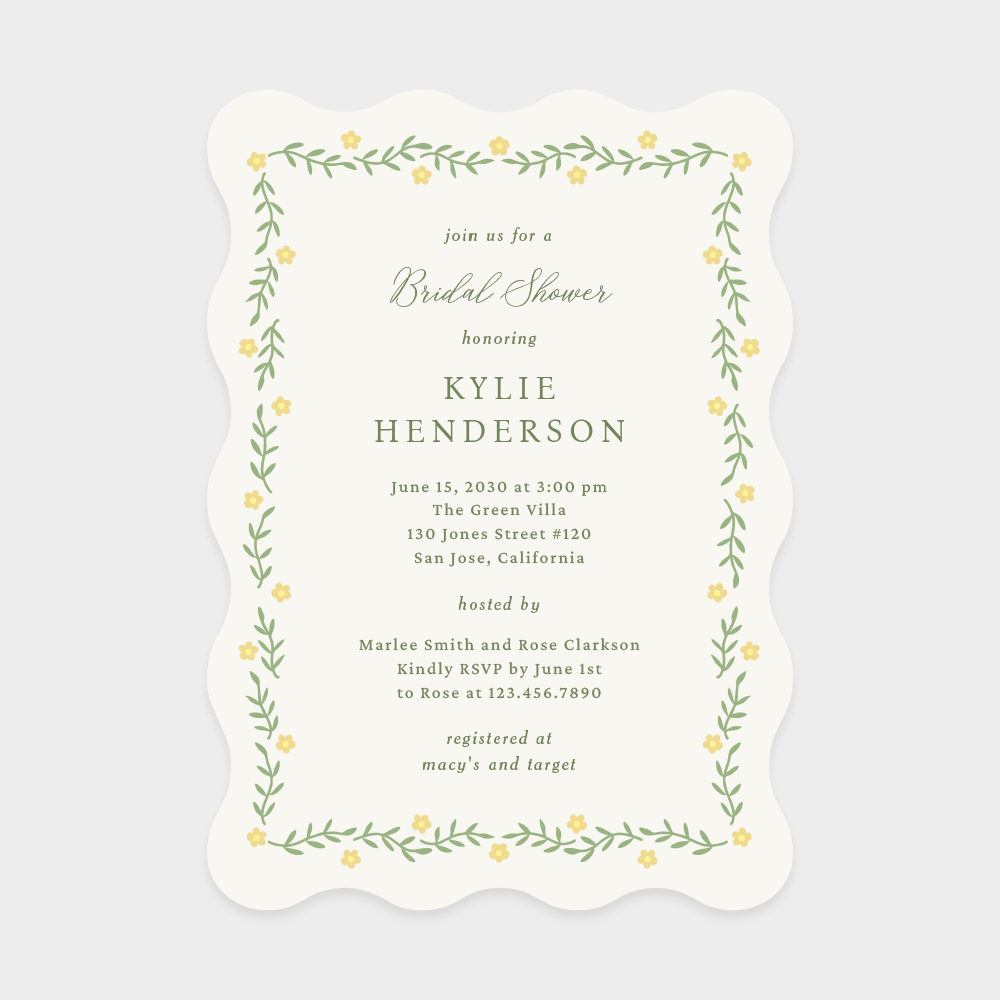 Garden Delight Baby or Bridal Shower Invitation - Yellow