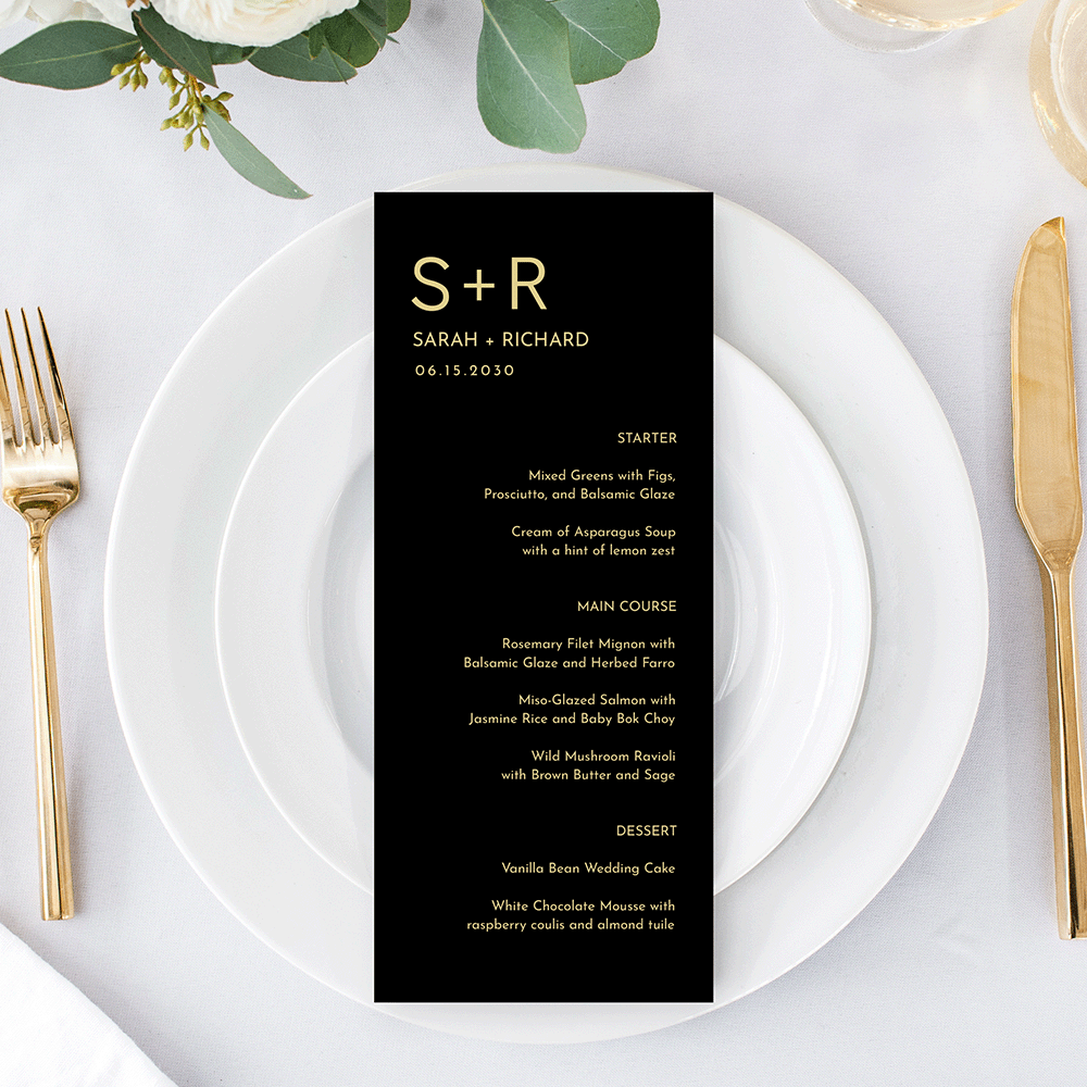 Modern Minimalist Wedding Menu Card Black